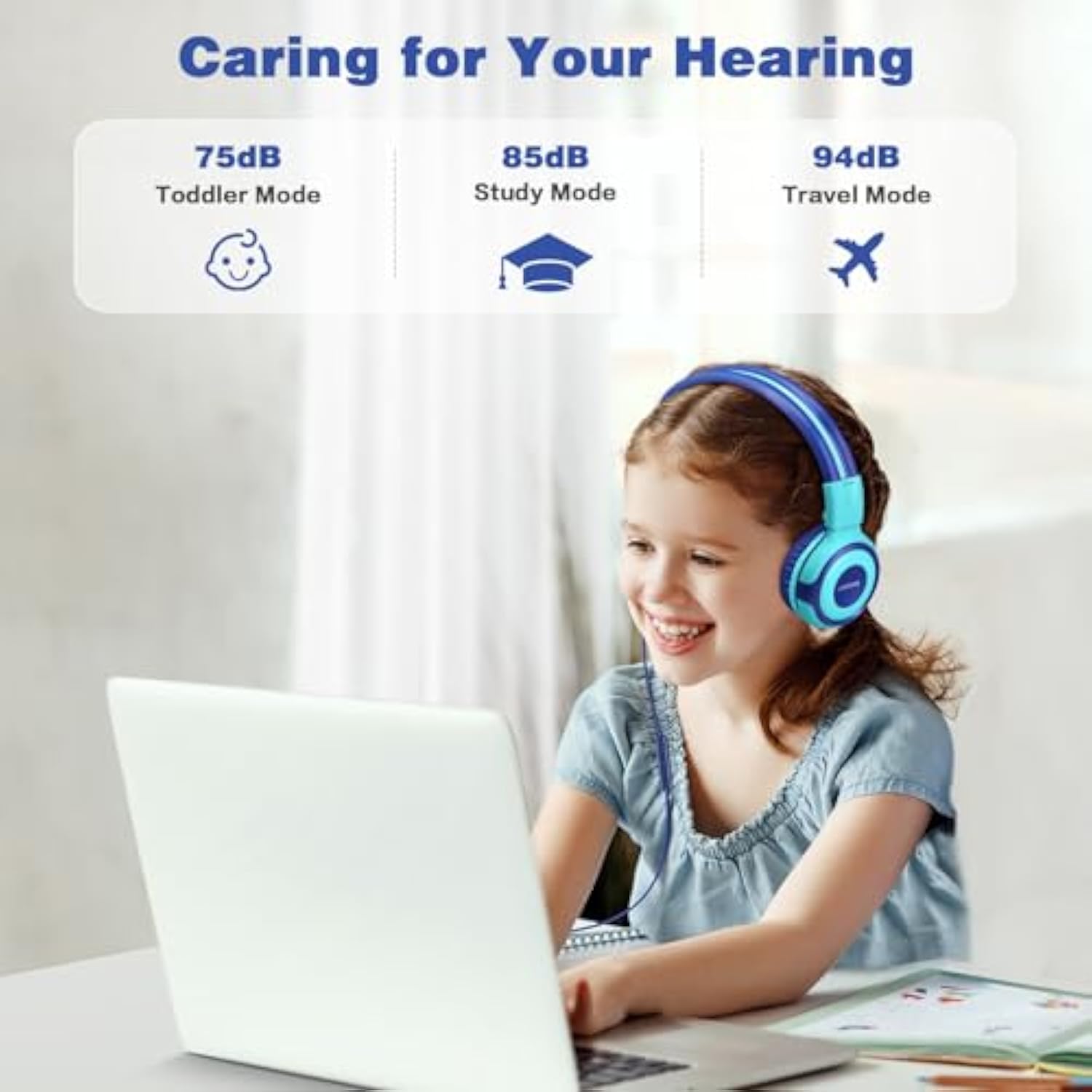 Kids Headphones For School Travel, Headphones For Kids With Mic & Share Port, 75Db-85Db-94Db Safe Volume, Stereo Wired Foldable Headsetss For Boys, Girls, Child Earphones For Tablet (Mint)