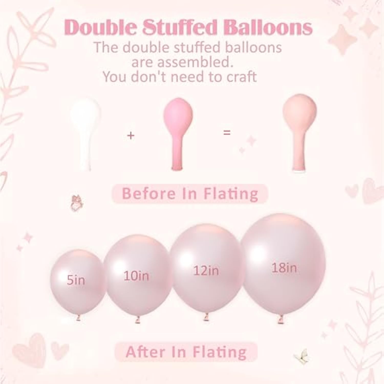 Pink Balloon Arch Kit, 108Pcs Double Stuffed Balloon Arch Garland Kit Include Pearl Pink Macaron Pink White Balloons Clear Balloons For Birthday Wedding Baby Shower Bridal Party Decorations