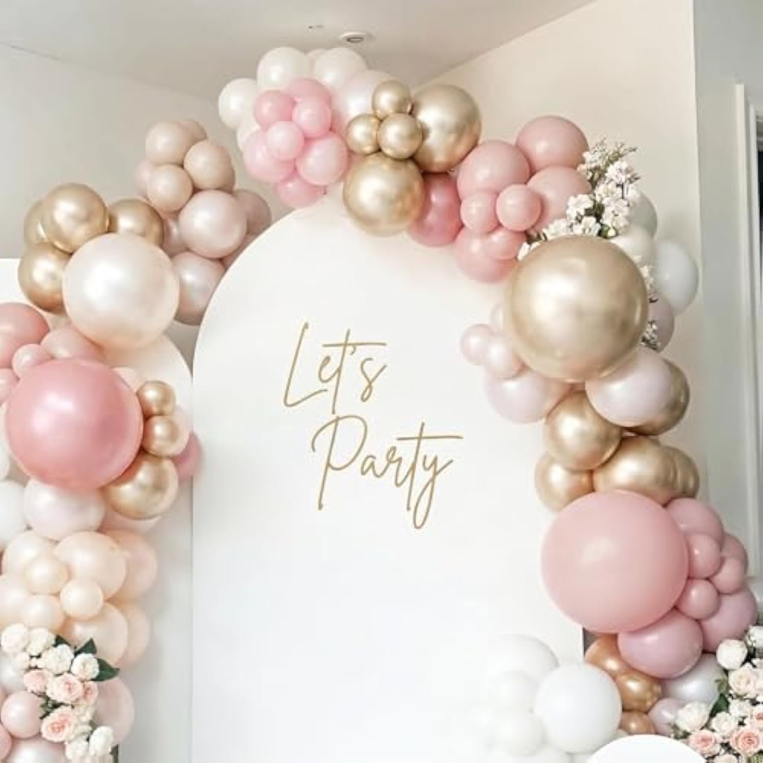 Dusty Pink And Gold Balloons, 60Pcs Double Stuffed Pearl White Blush Pink Balloon, 12 Inch Apricot Champagne Gold Balloons Helium For Women Girls Boho Birthday Wedding Bridal Shower Party Decorations