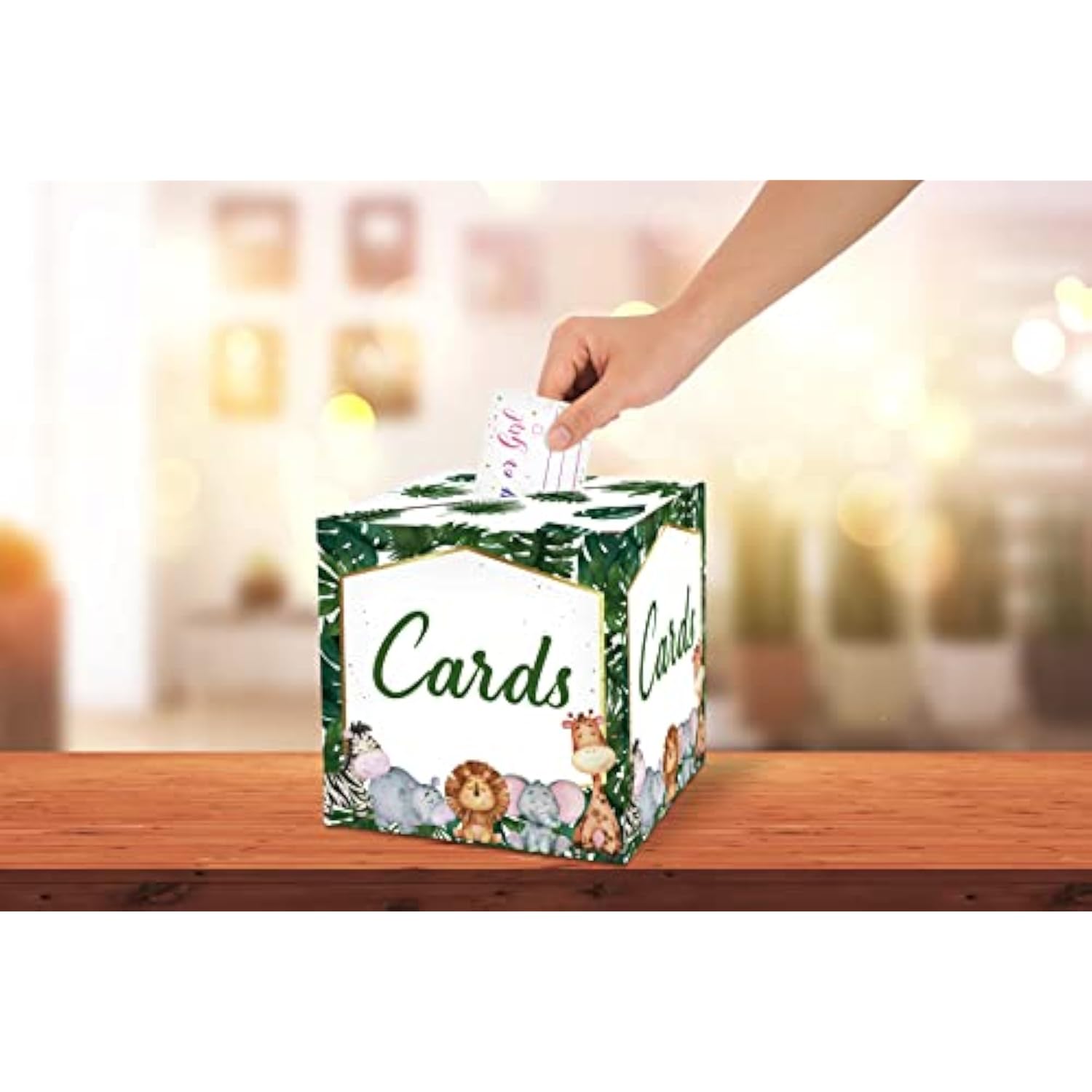 Safari Jungle Card Box - Wild Animal Collapsible Money Box Or Gift Box For Baby & Bride Shower, Birthday, Wedding Reception, Engagement Party, Graduation - 8"X8"X8" Party Favors Decorations Boxes(18)
