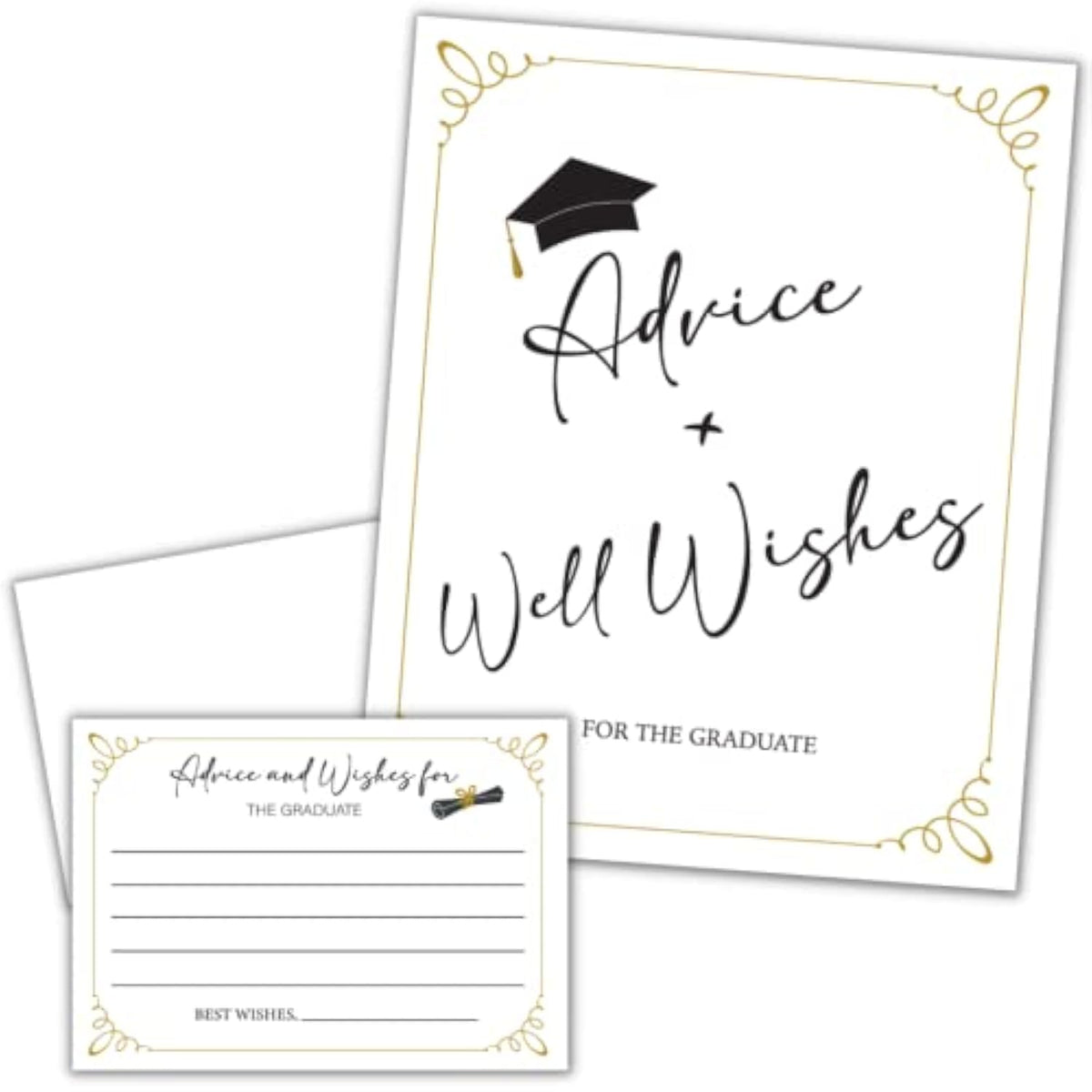 Graduation Party Wishes & Advice Cards And Sign - Class Of 2026 Graduation Decorations - 50 Pack Graduation Party Decorations 2026 (White)