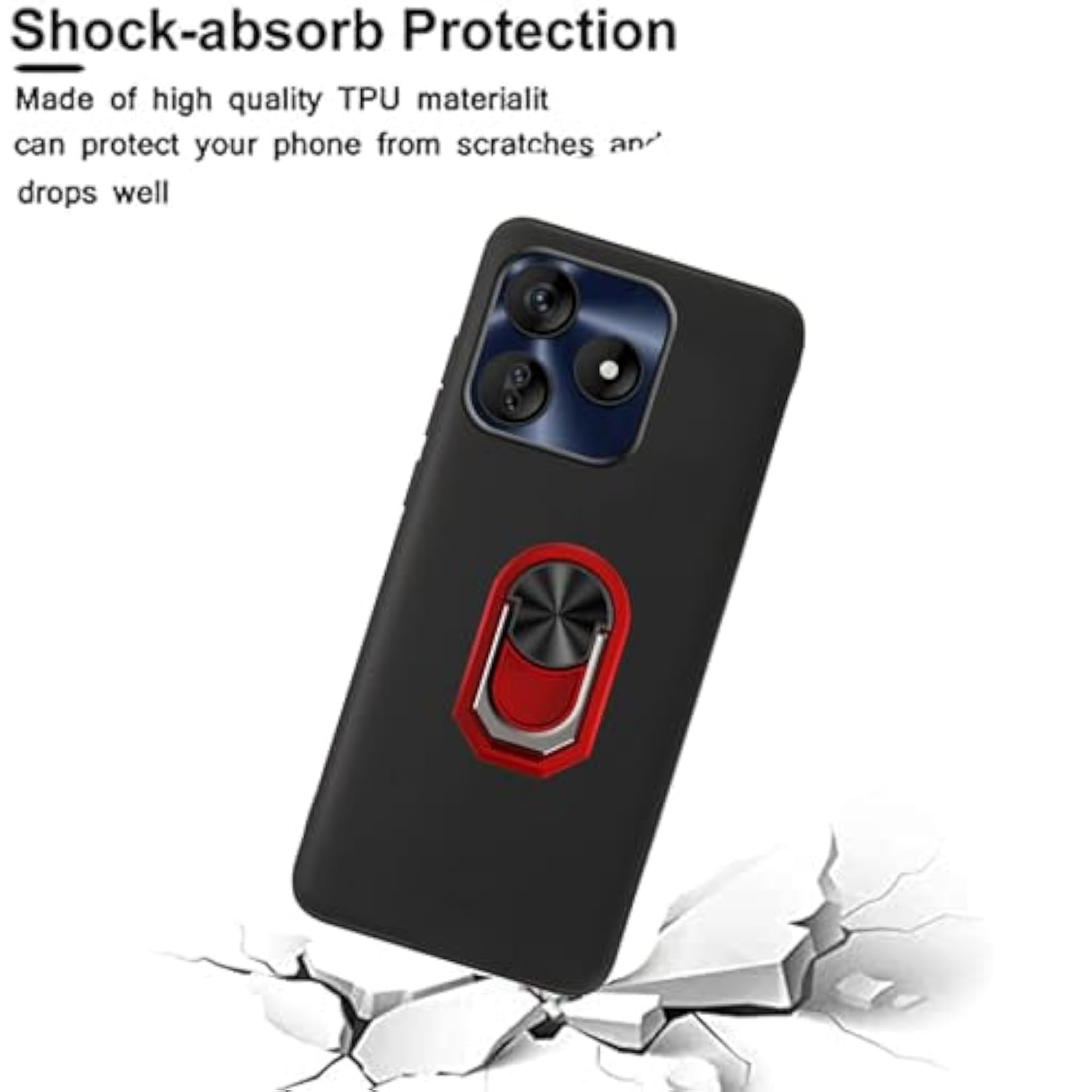 Compatible For Blu G64L Case 2 Pack Screen Protector Tempered Glass,Full Body Shock Protective Kickstand 360 Ring Holder Back Phone Cover For Blu G64L -Red