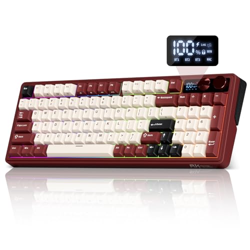 M100 Wireless Mechanical Keyboard w/Screen & Dual Knobs, Tri-Mode Gasket Mount Gaming Keyboard with Number Pad, Hot Swappable Cream Switch, Red