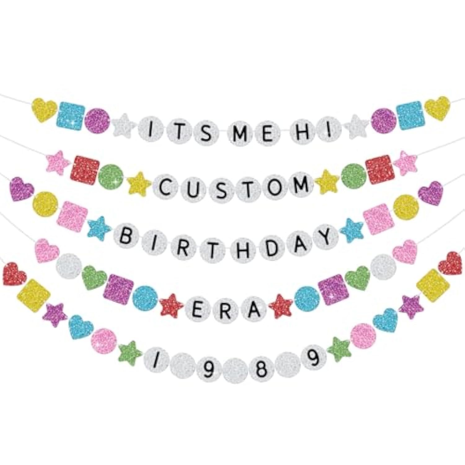 302Pcs Diy Friendship Bracelet Birthday Banner Customizable 6.6Ft Glitter Happy Birthday Sign For Celebrating Birthdays And Graduations Birth-Tay Era Tour Decorations