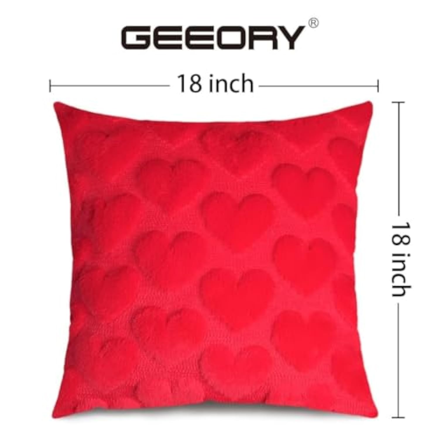 Valentines Day Soft Plush Love Heart Pillow Covers, 18 X 18 Inch Set Of 2, Faux Fur Wool Decorative Anniversary Cushion Case For Sofa Home Decoration Red Gc010-18