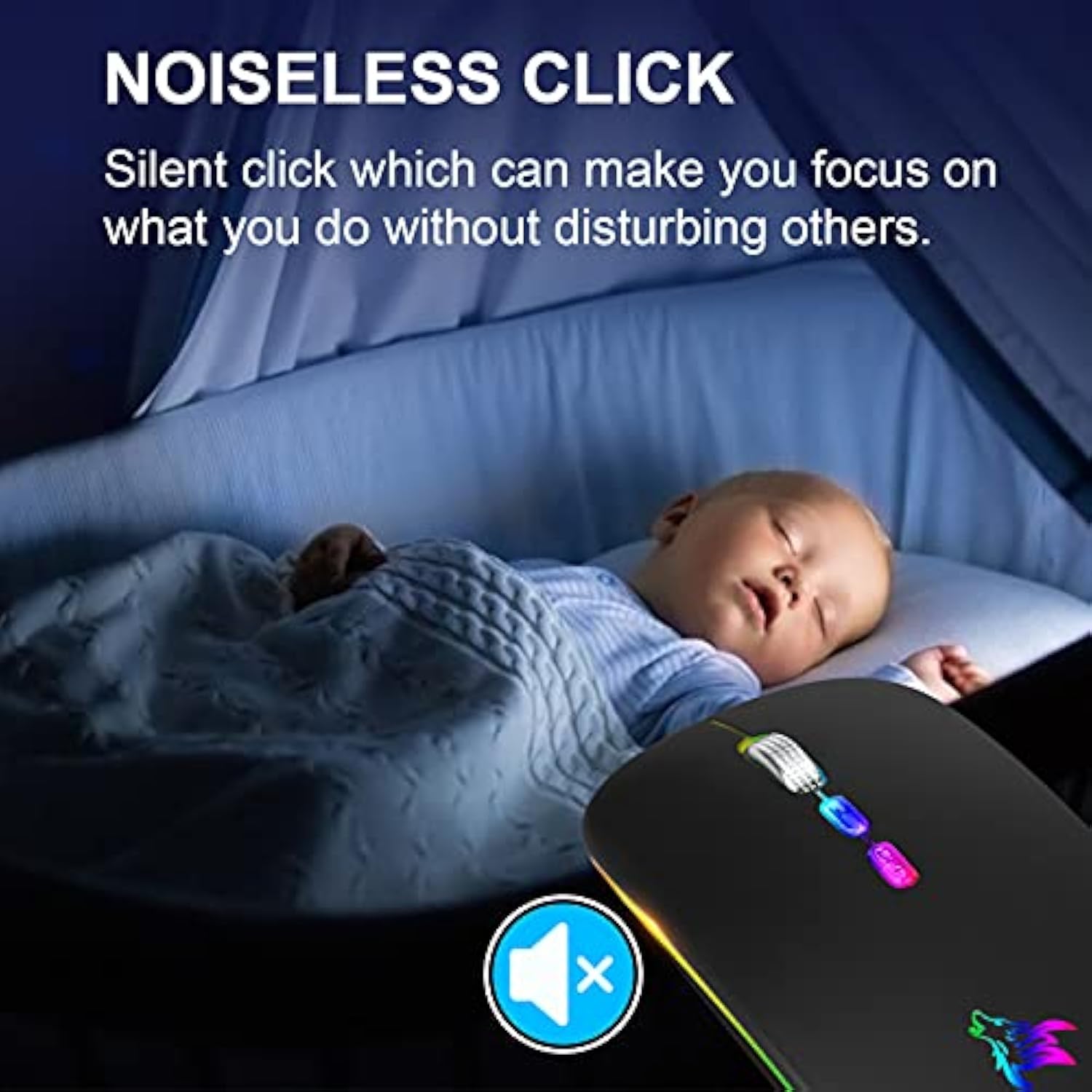 Led Wireless Mouse, Slim Rechargeable Silent Portable Usb Optical 2.4G Wireles