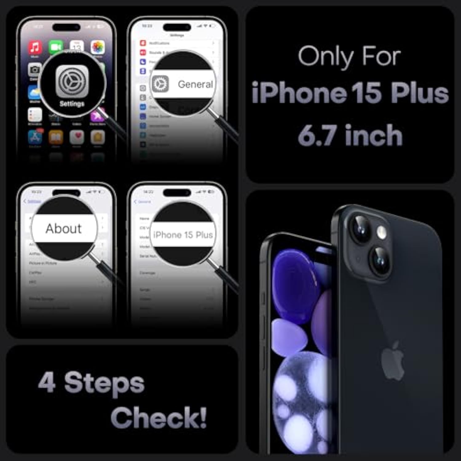 Magnetic iPhone 15 Plus Case with Full Camera Protection 6.7in Space Black