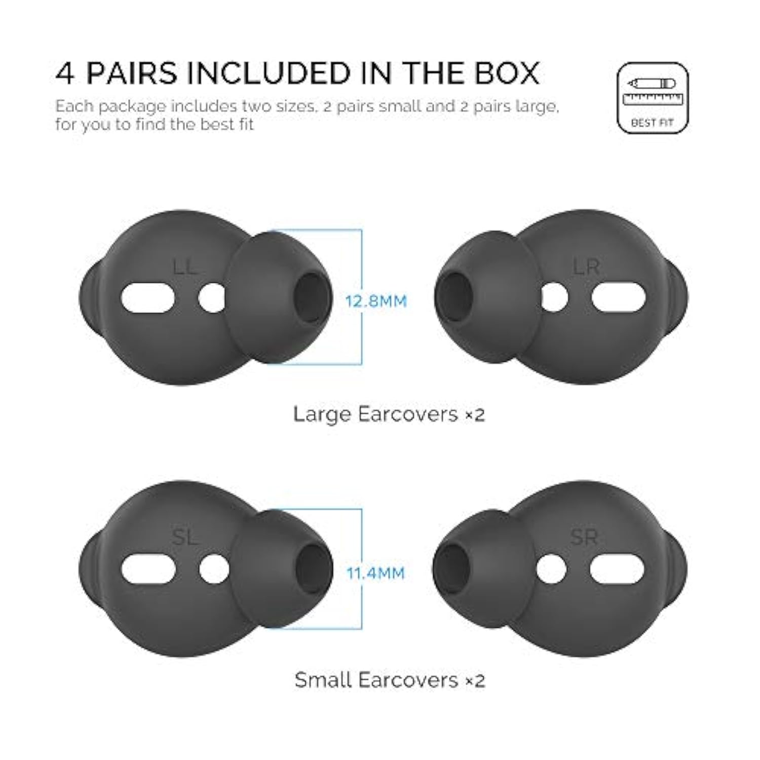 4 Pairs Airpods Ear Tips Silicone Earbuds Cover Compatible With Apple Airpods (2 Pair Large & 2 Pairs Small, Black)