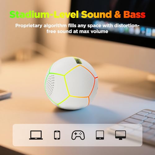 Glow in The Dark Soccer Ball Bluetooth Speaker, Light Up Ball with 6 RGB Lighting Modes, Mini Portable Wireless Speaker for Home Office Desk Decor,