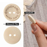 100Pcs Cute Wooden Craft Buttons 2 Holes 'Handmade With Love' Tags Lab