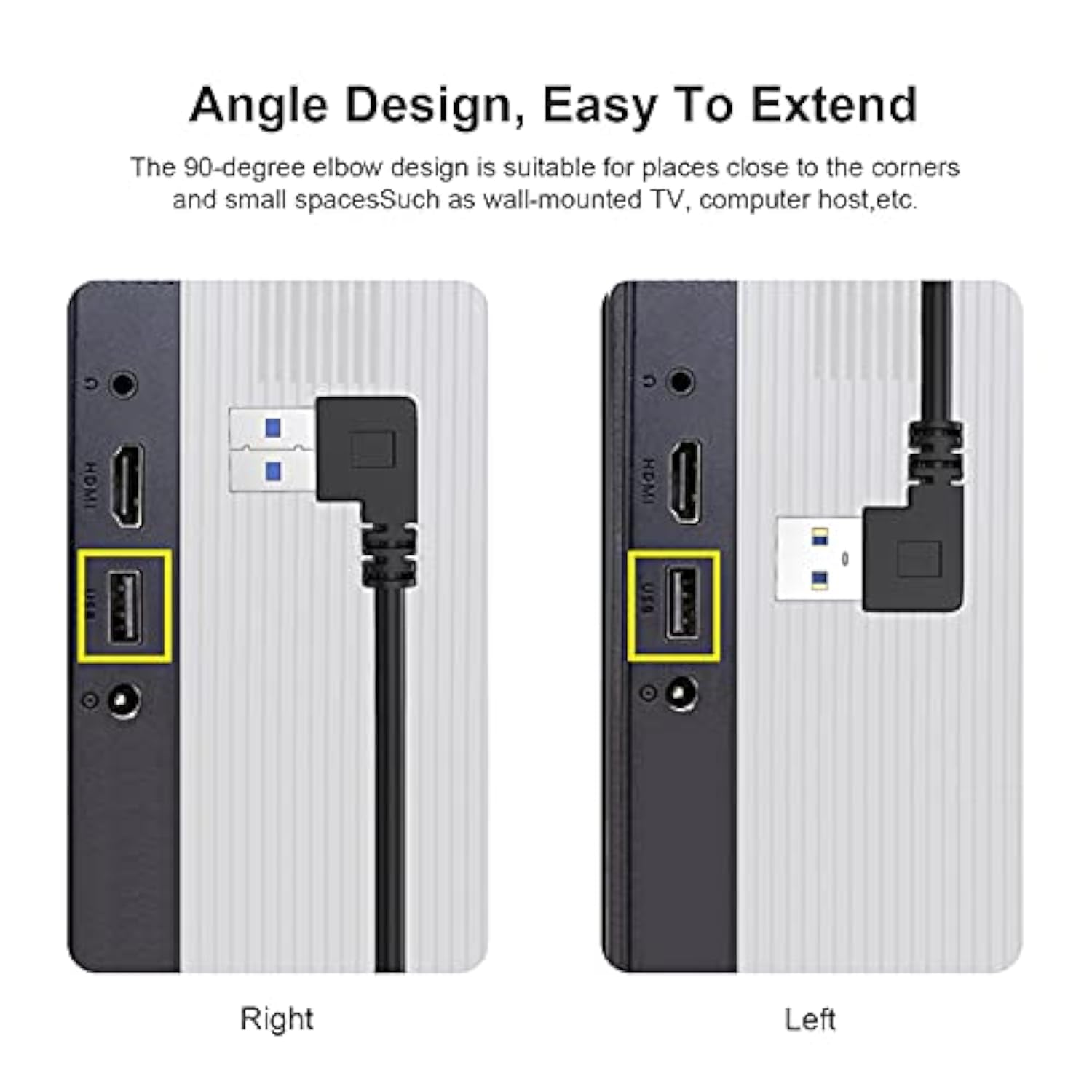 Superspeed Usb 3.0 Male To Female Extension Data Cable Left And Right Angle 2Pcs (20Cm,8In)
