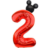 Mouse Number 2 Balloon 40 Inch Red Number 2 Balloon Mini Mouse Head Balloons For 2Nd Birthday Party, Black Red Large Numeral Two Foil Balloons For Baby Shower Anniversary Supplies Decoration