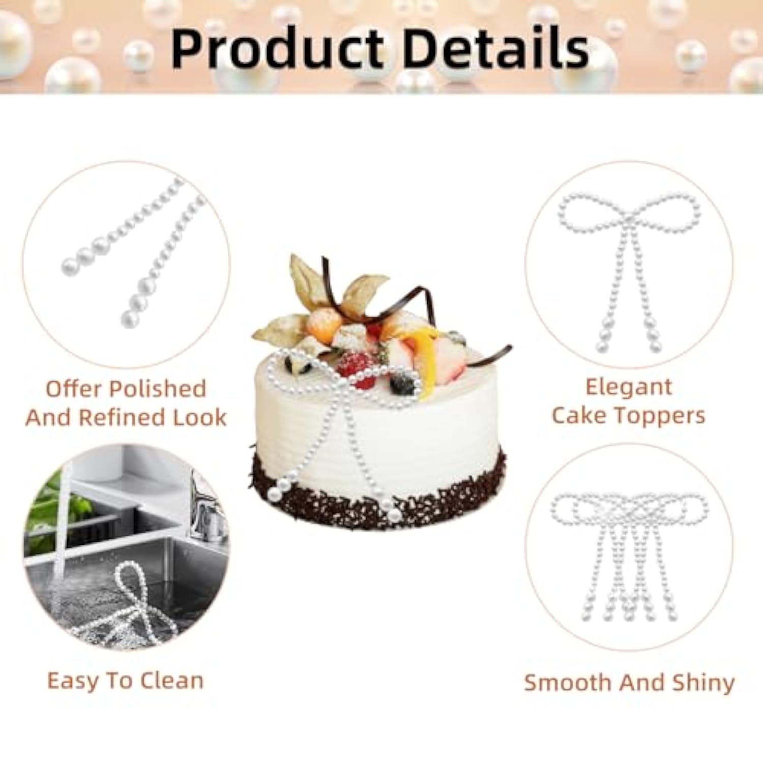 10 Pcs Pearl Bow Cake Toppers, 4.3X3.9 Inches White Pearl Beaded Cake Decorations, Large And Small Pearls, Elegant Cupcake Toppers For Weddings, Birthday, Valentines Day And Baby Shower Party Supplies