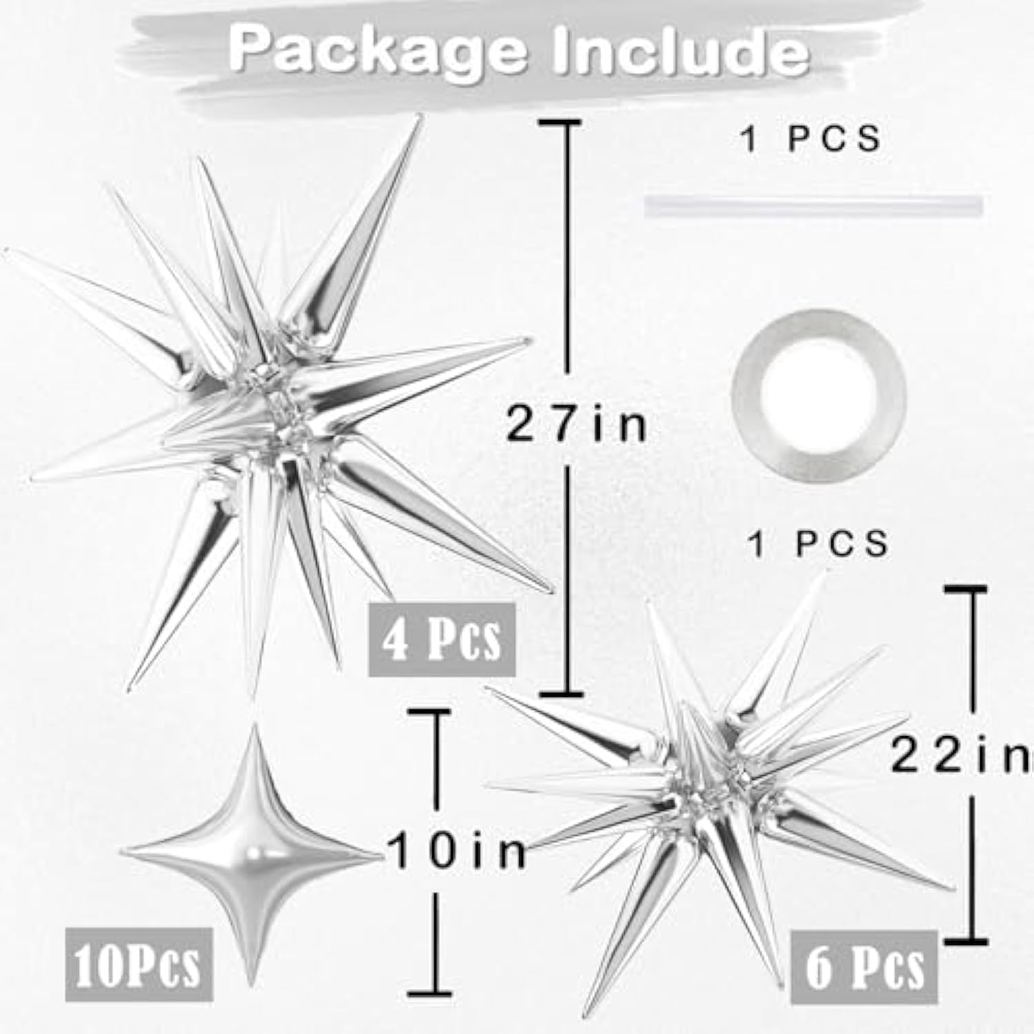 20 Pcs Silver Star & Spike Foil Balloons for Party Decorations