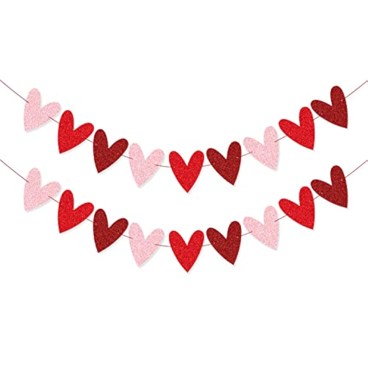 2 Pack Glittery Heart Banner Garland Valentines Day Decorations Pre-St