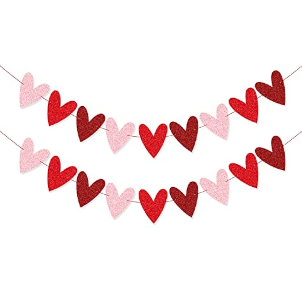 2 Pack Glittery Heart Banner Garland Valentines Day Decorations Pre-St