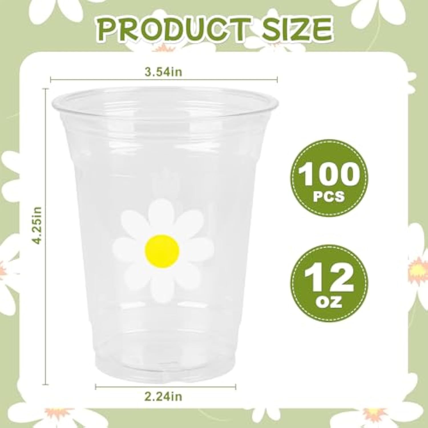 Daisy Plastic Cups Groovy Party Cups Disposable 12 Oz White Flower Cold Drinking Cups For Hippie Boho Party Decor Spring Birthday Baby Shower Supplies (50)