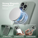 Magnetic For Iphone 15 Pro Case, Compatible With Magsafe, [Full Camera Protection][Screen Protector] Silicone Shockproof Protective Phone Case For Iphone 15 Pro 6.1", Calke Green