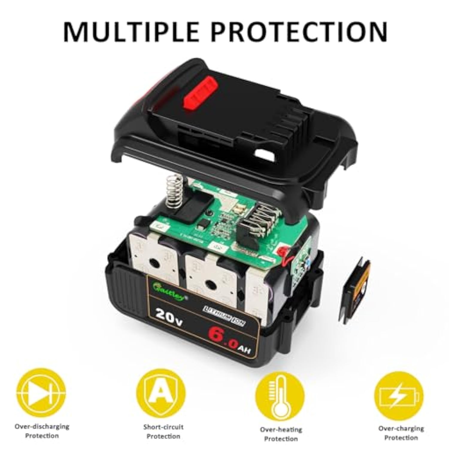 4 Pack 20V 6A Replacement Battery Compatible With Dewalt Dcb200 Dcb206 Dcd Dcf Dcg Series Cordless Tools