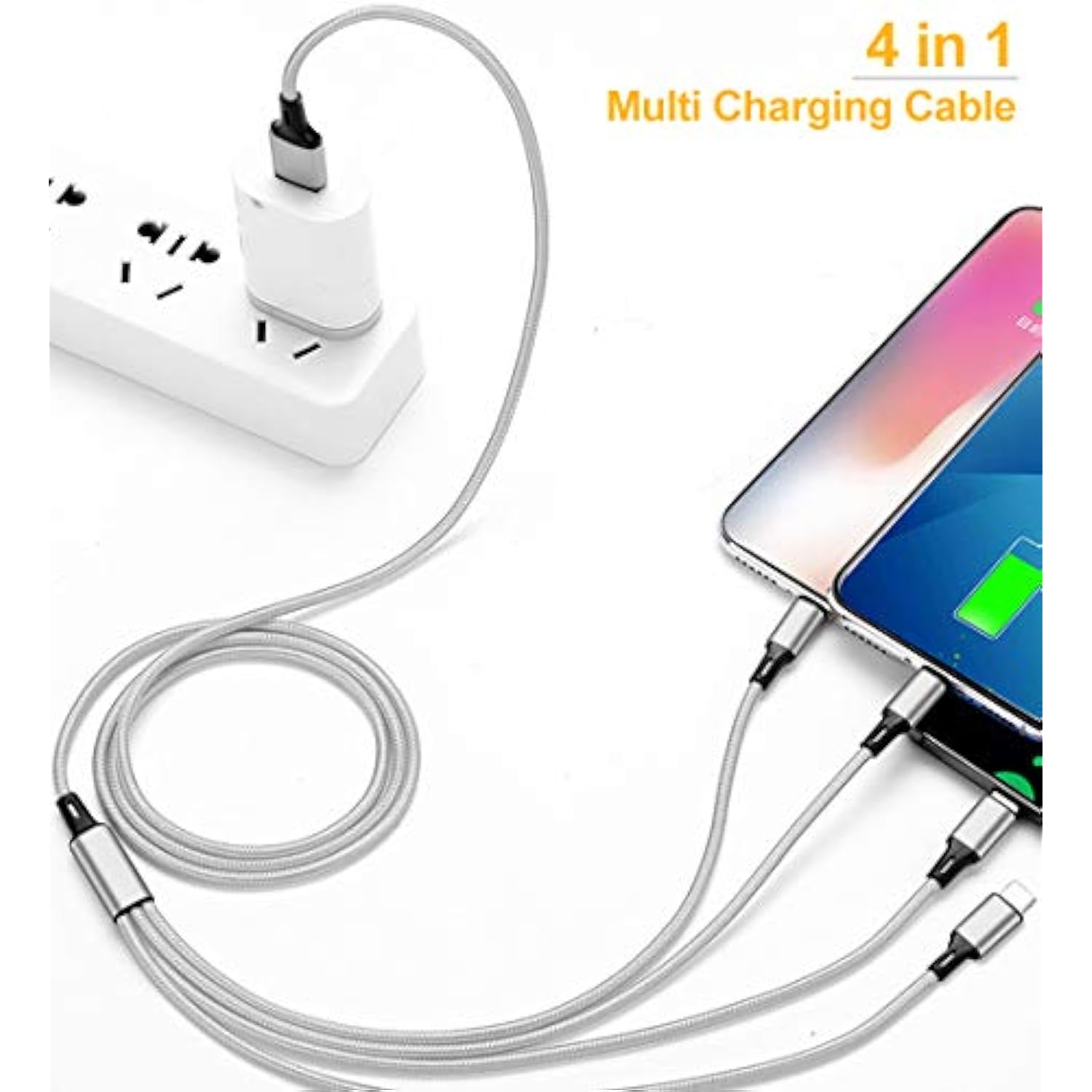 Multi Charging Cable, Multi Usb Cable 2Pack 4Ft Universal 4 In 1 Multiple Usb
