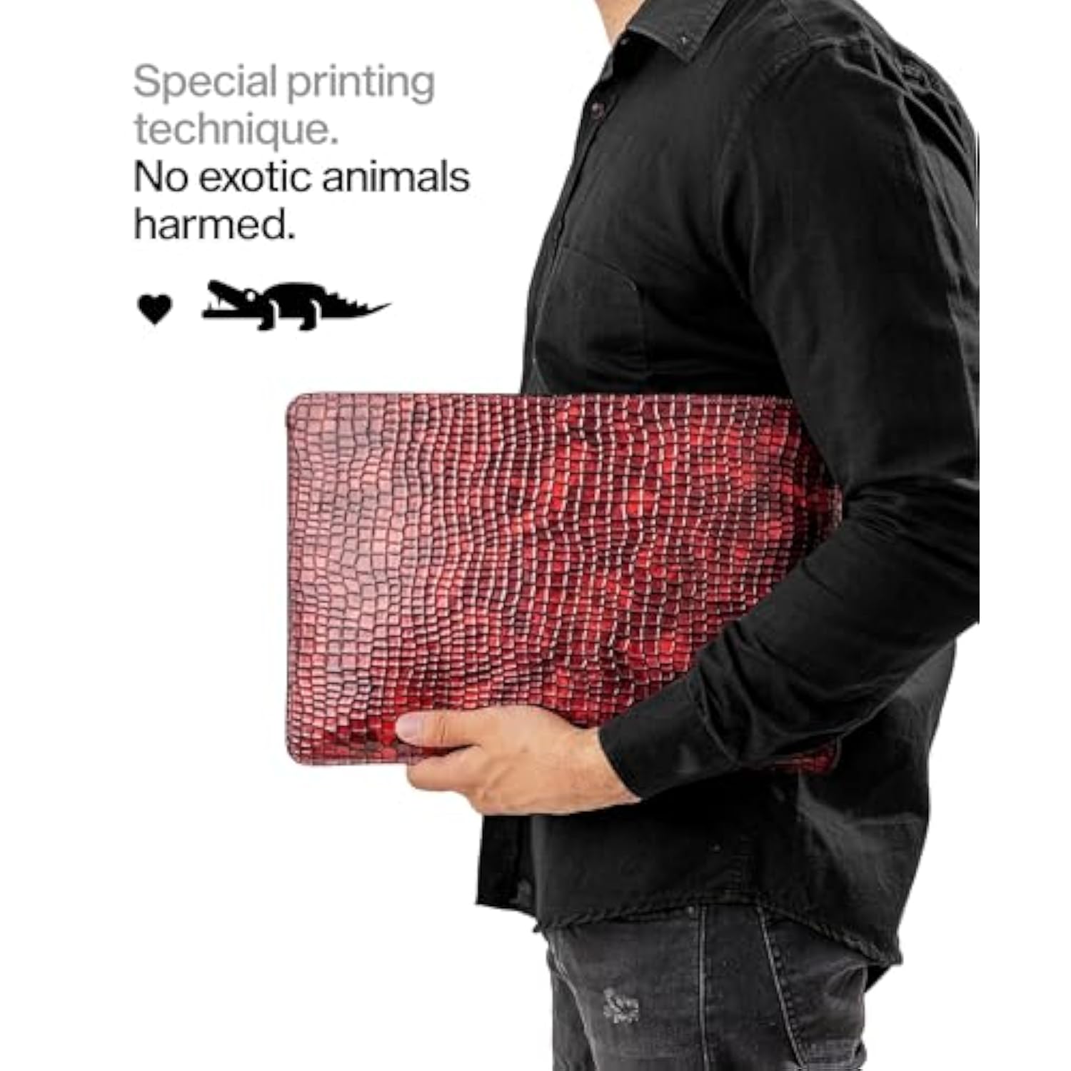13 Inch Laptop Sleeve Compatible With Macbook Pro & Macbook Air, Premium Leather, Hand-Made, Wildlife Edition , Crocodile Red.