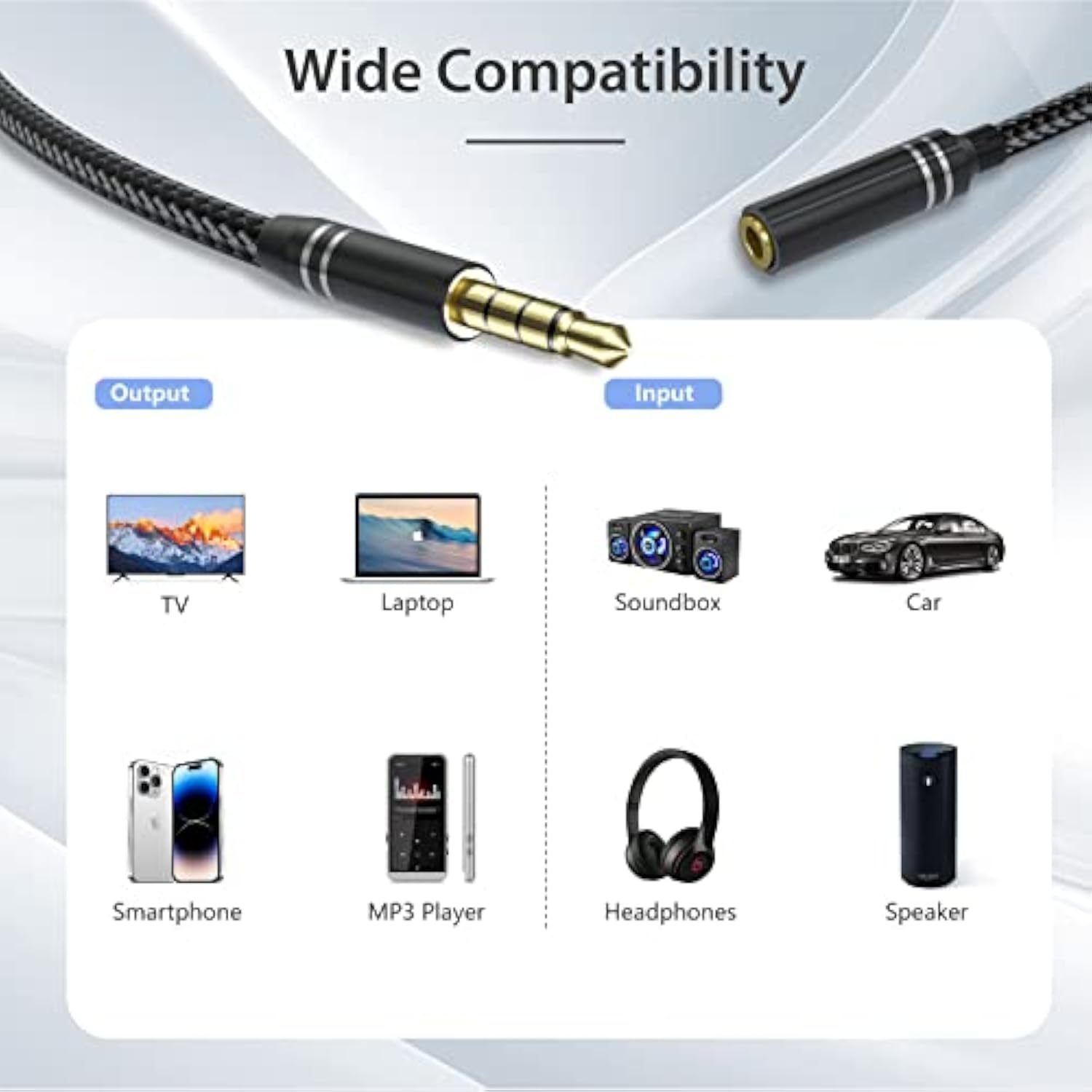 2 Pack 3.5Mm Headphone Extension Cable (4Ft/1.2M), 4 Pole Hi-Fi Stereo Sound Audio Cable, Nylon Braided Male To Female Aux Cord, Auxiliary Extender For All 3.5 Mm Enabled Devices - Black