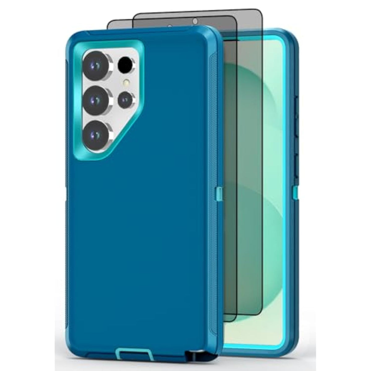 Designed For Samsung Galaxy S24 Ultra Case [With Privacy Screen Protector] 3-Layer Full Body Protection Rugged Shockproof Heavy Duty Phone Case Cover, Turquoise