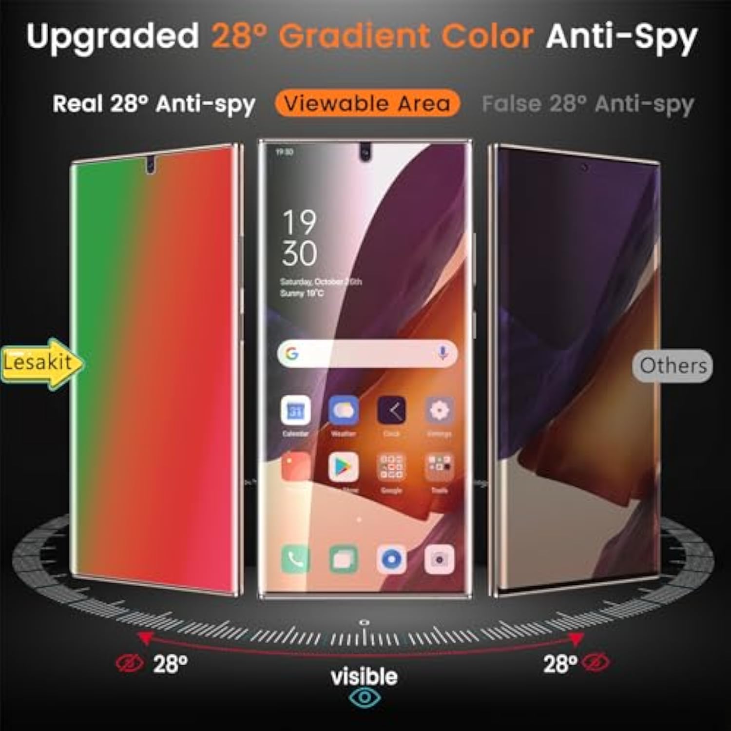 2 Pack Gradient Color Privacy Screen Protector For Samsung Galaxy Note 20 Ultra 6.9 Inch, Anti-Spy Flexible Screen Protector, [Support Fingerprint Id] High Sensitivity, Case Friendly