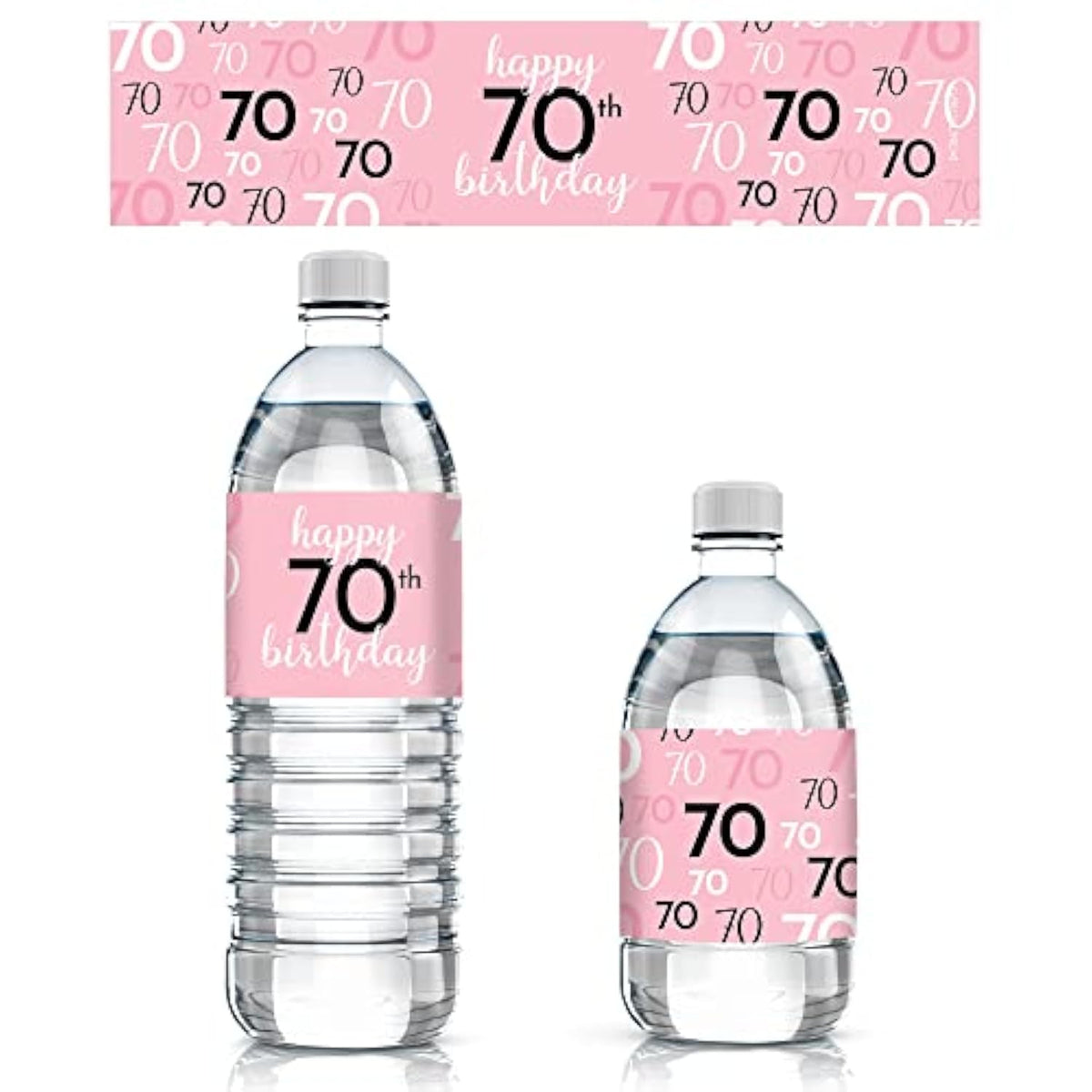 Pink, Black, And White 70Th Birthday Party Water Bottle Labels - 20 Waterproof Wrappers, 70Th Birthday Decorations For Women