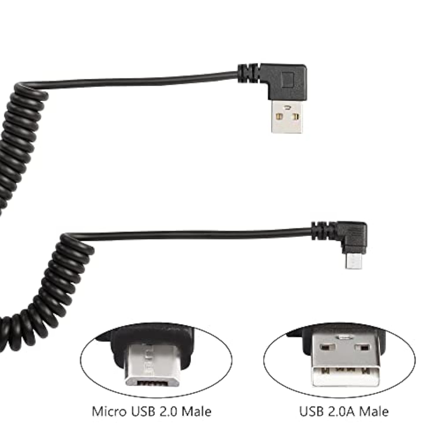 Micro Usb Coiled Cable,Left Angle Micro Usb Male To Right Angle Usb A Male Syn