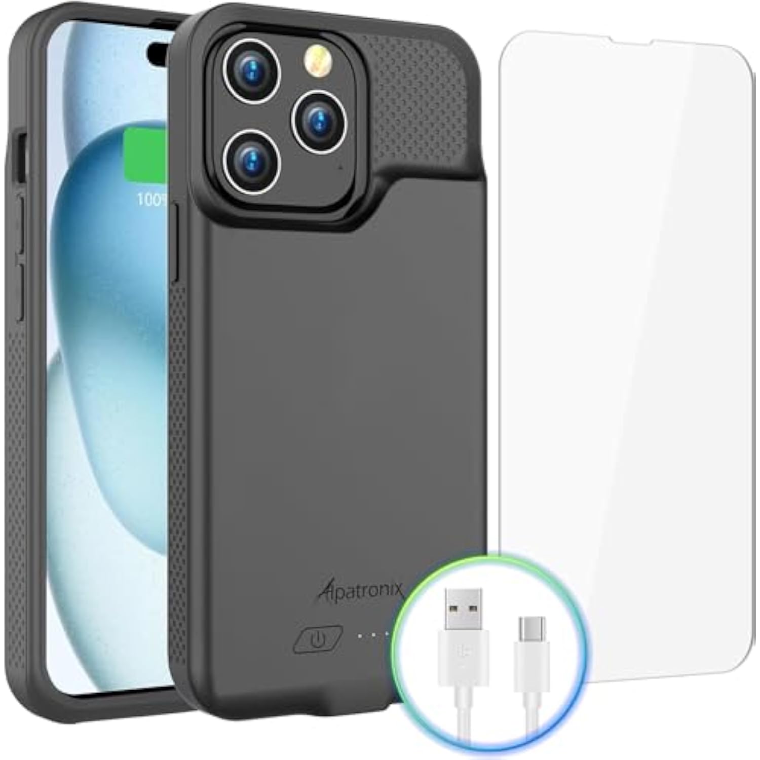 Alpatronix Battery Case for iPhone 15 and 15 Pro, Strong Slim Portable Protective Extended 15W Fast Charging Phone Case and Power Bank (BX15W) – Black