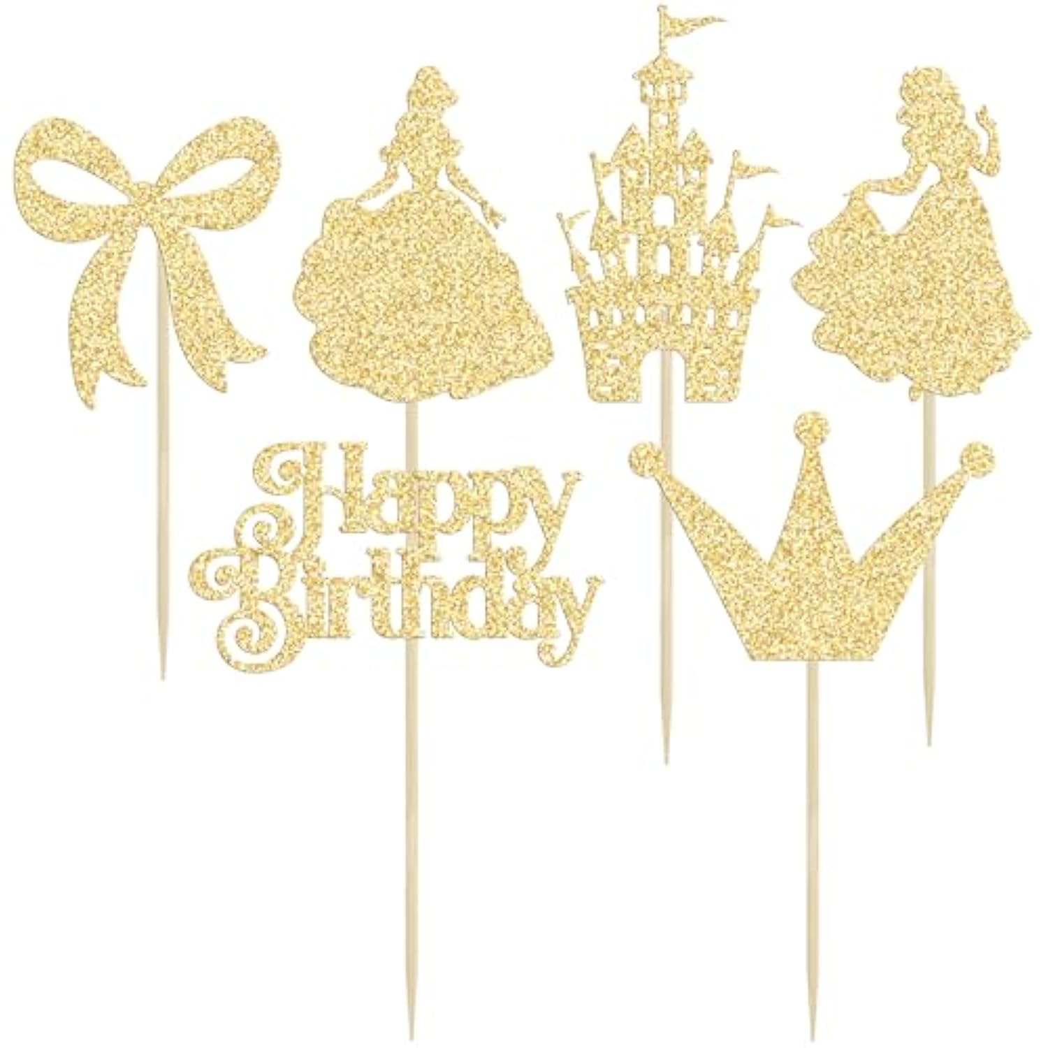 24pcs Frozen Princess Cupcake Toppers Glitter Castle Bow Cake Decorations