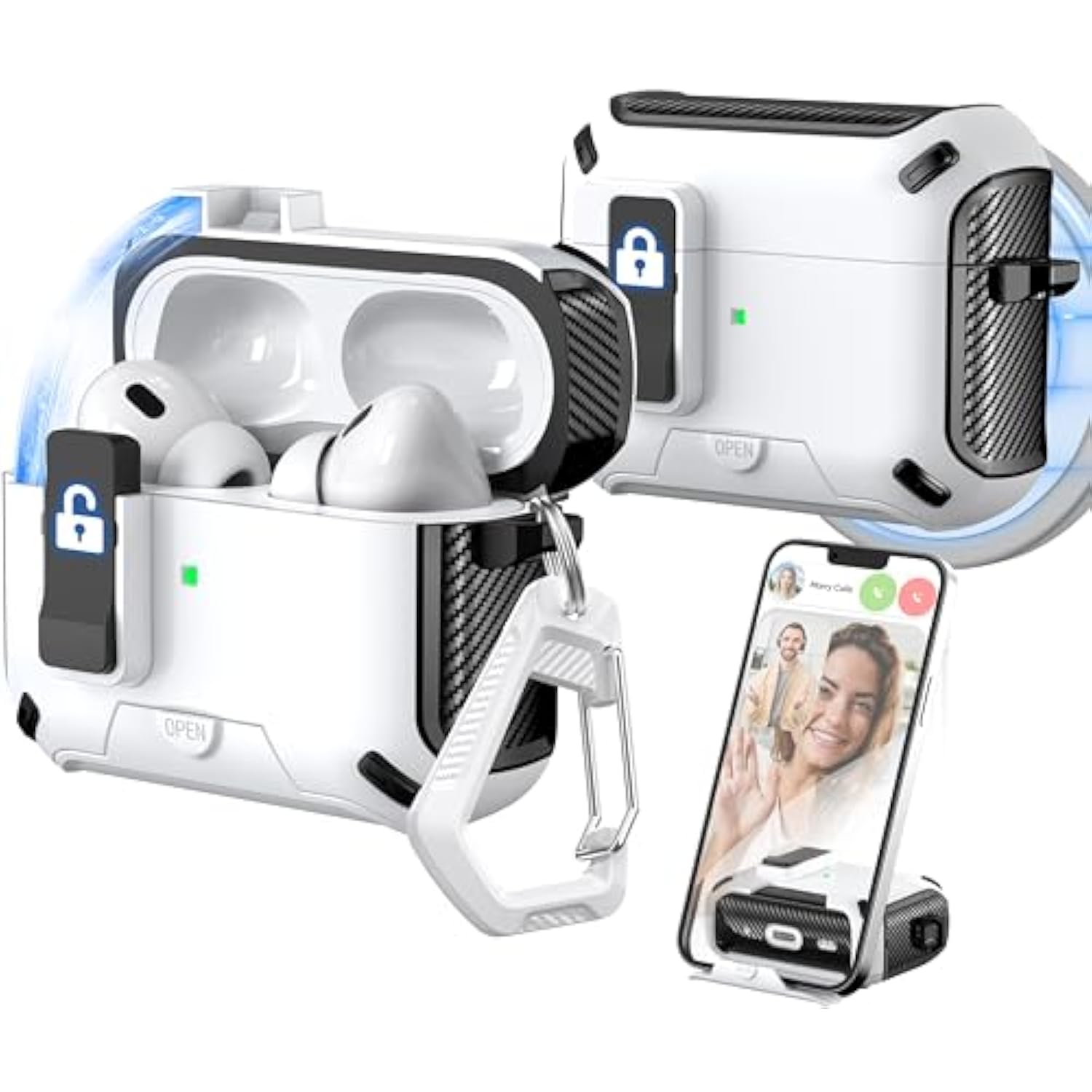 For Airpods Pro 2Nd/1St Generation Case Cover, Compatible With Magsafe, Magnetic Automatic Lock, Charging Port Dust-Proof & Stand Design With Cleaning Kit, Black/White