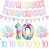 10Th Birthday Decorations For Girl Pre Strung Banner Pennants Pastel Macaron Birthday Decor For 10 Year Old Girl