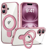 Clear Phone Case for iPhone 16 with Stand 6.1 Inch, Pink