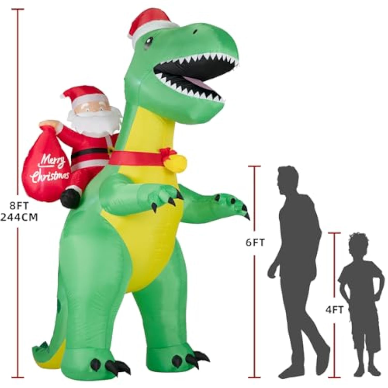 8Ft Christmas Inflatables Santa Claus Riding Dinosaur,Inflatables Decorations Outdoor/Indoor,Christmas Blow Up Santa Cla