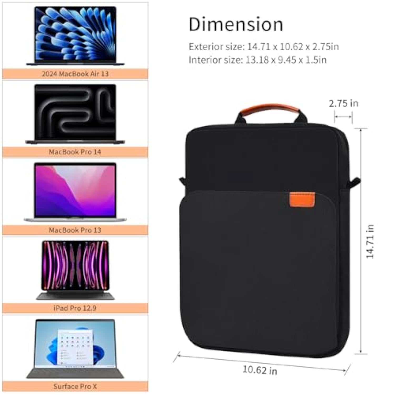 13 Inch Laptop Shoulder Bag Carrying Case For Macbook Air 13" M4 M3 M2 A3420 A3113/ Macbook Pro 14 M4 M3 M2 M1/ 13" Ipad Pro M4/ Ipad Air M3 M2 2025, Vertical Laptop Sleeve Handbag, Black