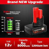 8000Mah 12V Battery Replacement For Milwaukee: 2 Pack Batteries Compatible With Milwaukee Cordless Power Tools 48-11-2411 48-11-2440 48-11-2420 48-11-2401 48-11-2425