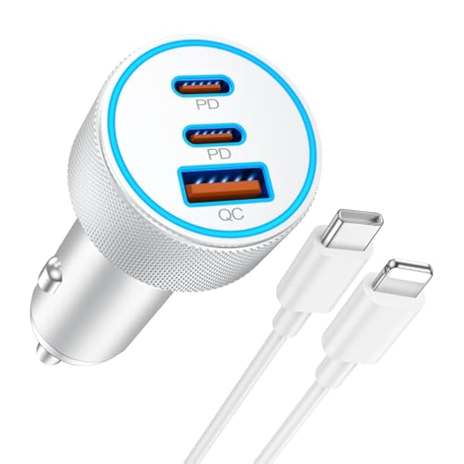 [Mfi Certified] Iphone Fast Car Charger, 3-Port 67W Usb C Car Charger Super Fast Charging Cigarette Lighter Adapter With 3Ft Usb-C To Lightning Cable For Iphone 14/13/12/11/Pro Max/Xs/Xr/X/Se, Ipad