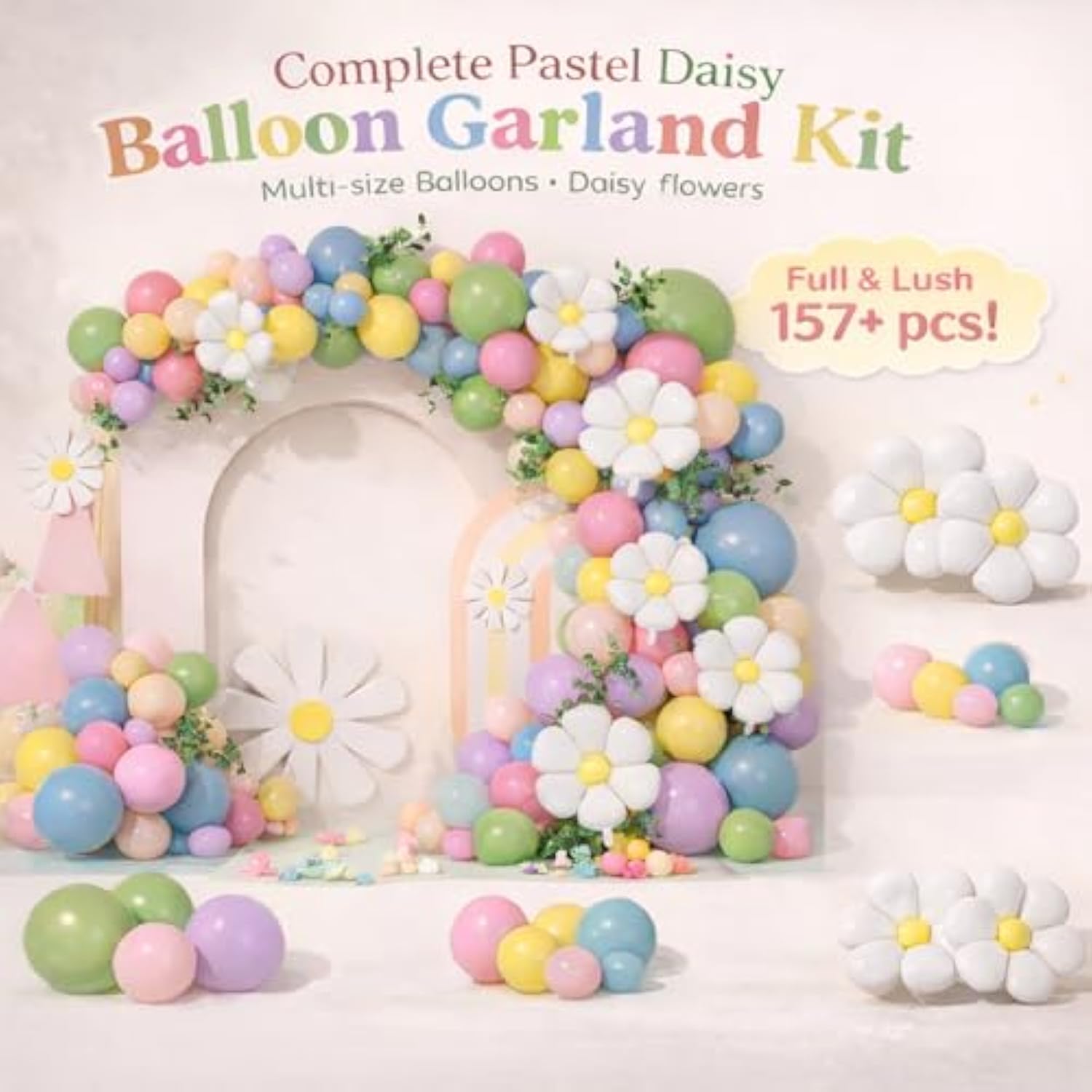 Spring Flower Balloon Arch Garland Kit, 157Pcs Groovy Wildflower Balloon Arch With Daisy Balloons For Baby In Bloom Baby Shower Easter Party Spring Daisy Theme Birthday Party Decorations
