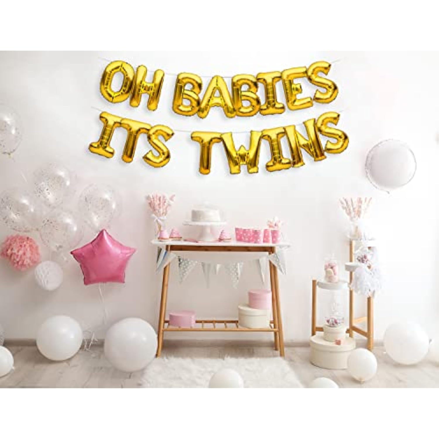 Gold Balloon Banner for Twins Baby Shower  Gender Reveal