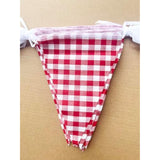 15 Meters 49Ft Red And White Cotton Fabric Checkered Pennant Banner, Party Decoration Double Sided Triangle Gingham Bunting Flags For Carnival Birthday