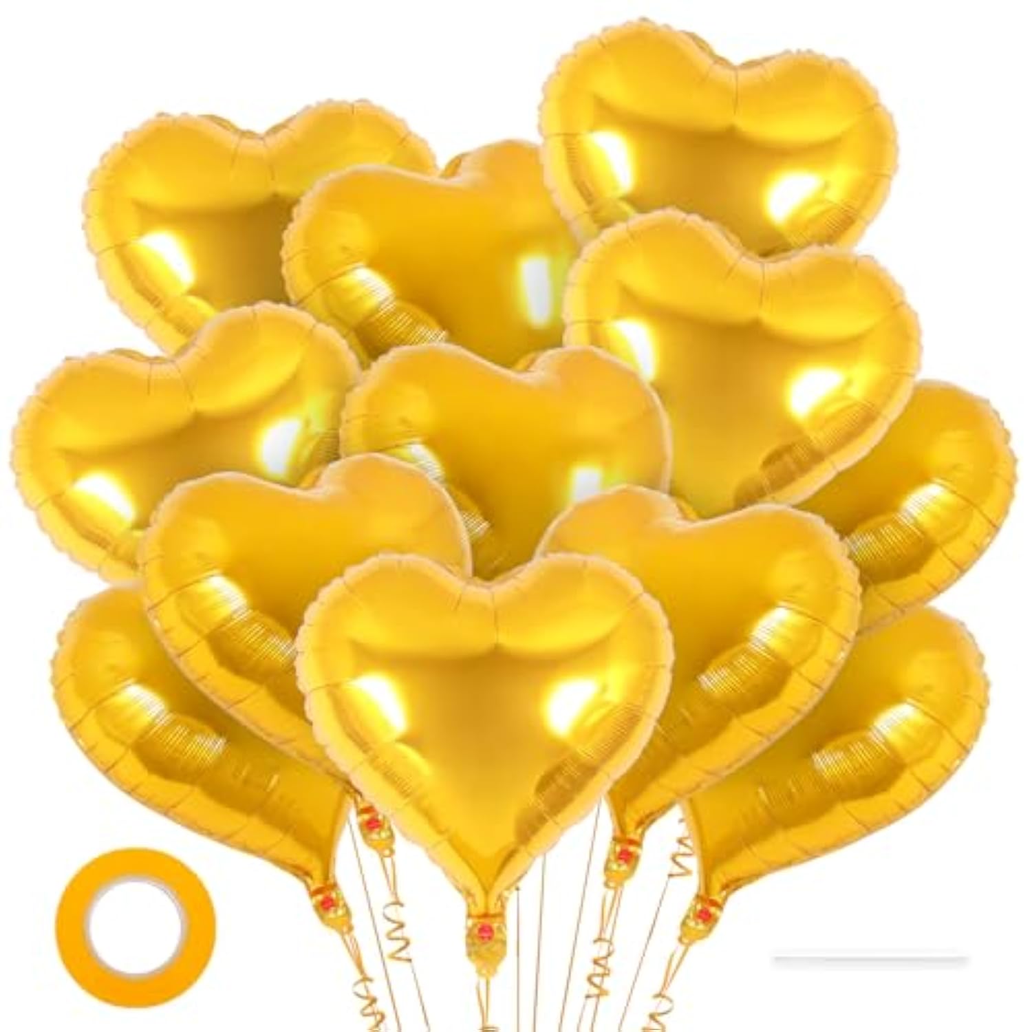 12 Pcs Heart Balloons,18 Inch Gold Heart Shape Foil Balloons Love Balloon Valentine Balloon For Birthday Party Wedding Engagement Party Baby Shower Valentine Day Decorations (Gold)