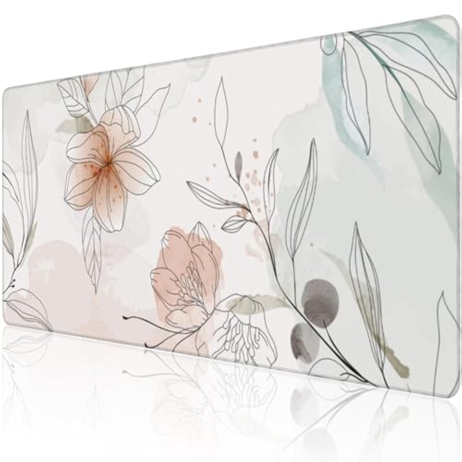Desk Mat, Abstract Boho Flowers Extended Large Gaming Mouse Pad For Desk Xxl, Non-Slip Rubber Base Stitched Edges Long Computer Keyboard Desk Pad Mouse Mat For Home Office Gaming 35.4"X15.7"