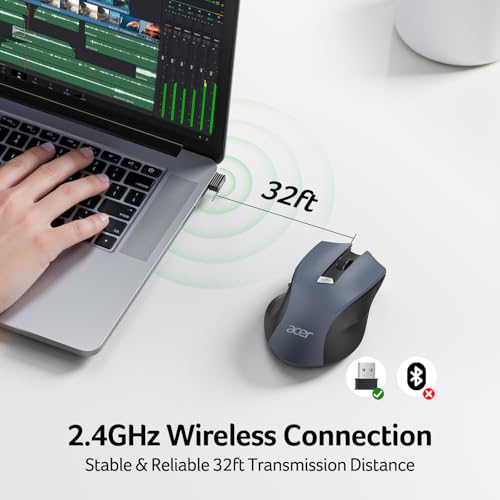 Wireless Mouse For Laptop, 2.4Ghz Computer Mouse 3 Adjustable Dpi Office Cordless Usb Mice With Usba Receiver, 6 Buttons, 1600 Dpi, Medium To Large Sized Hands Compatible With Pc, Laptop, Desktop