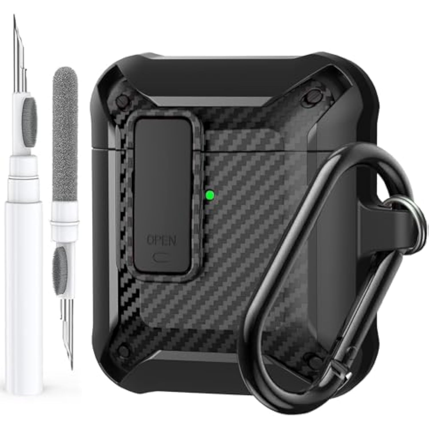 For Airpods 2Nd 1St Generation Case Men Lock With Cleaner Kit, Rugged Airpod 2/1 Gen Protective Hard Cover Shockproof Skin Boys Women With Keychain For Apple Ipods 2Nd/1St Cases Cf-Black