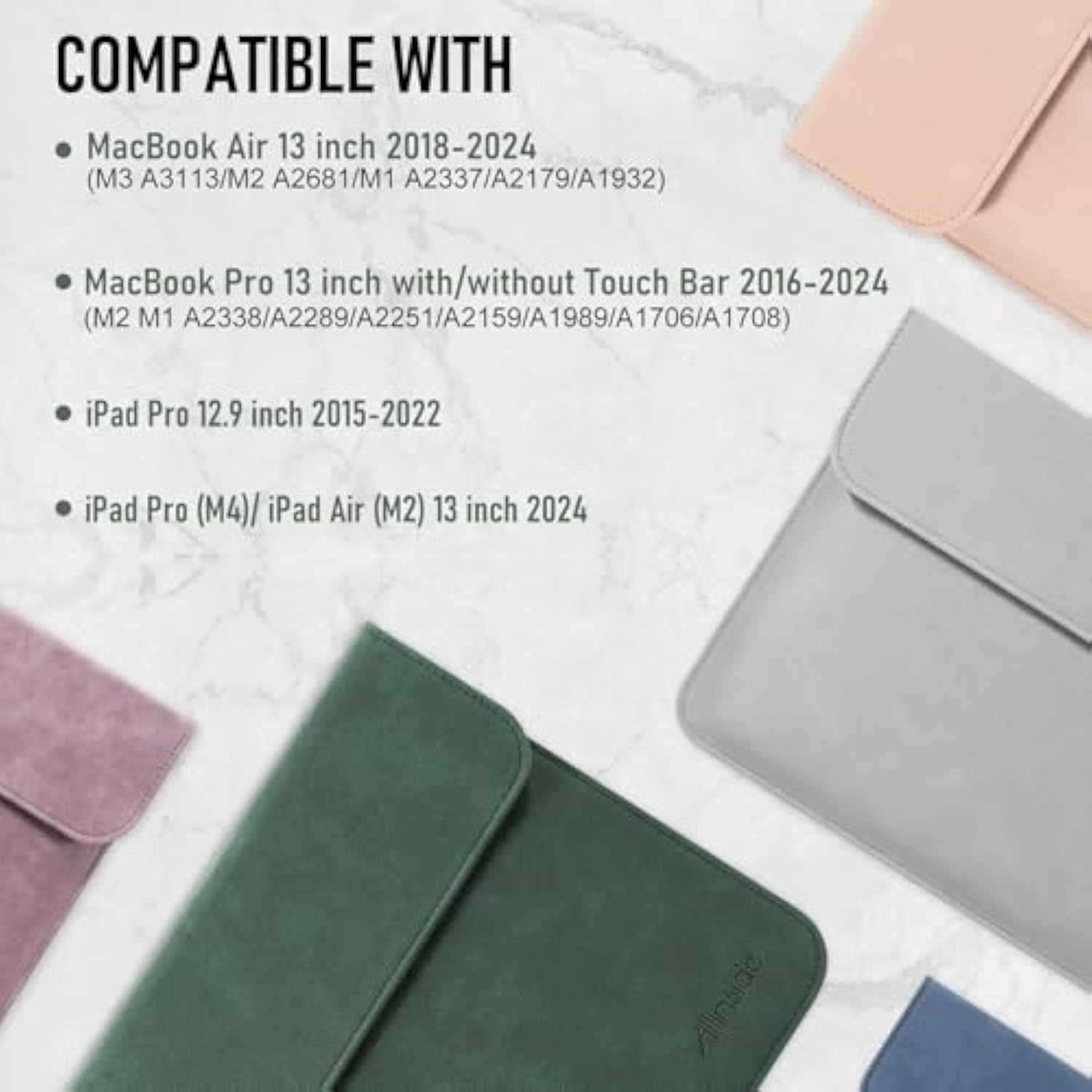 13 Inch Laptop Sleeve Case For Macbook Air 13 2018-2025 (A2681/A3113/A3240/A2337)/Macbook Pro 13 2016-2022 (A2289/A2251/M1/M2 A2338), Pu Leather Envelope Laptop Case, Dark Green
