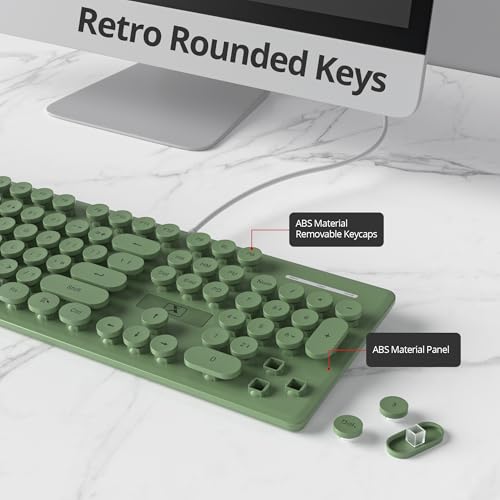 Typewriter Keyboard 104-Key Punk Gaming Retro Keyboard Led Ice Blue Backlit Cute Keyboards With Wired Usb Suitable For Pc/Win/Mac/Laptop Computer Keyboard(Dark Green)