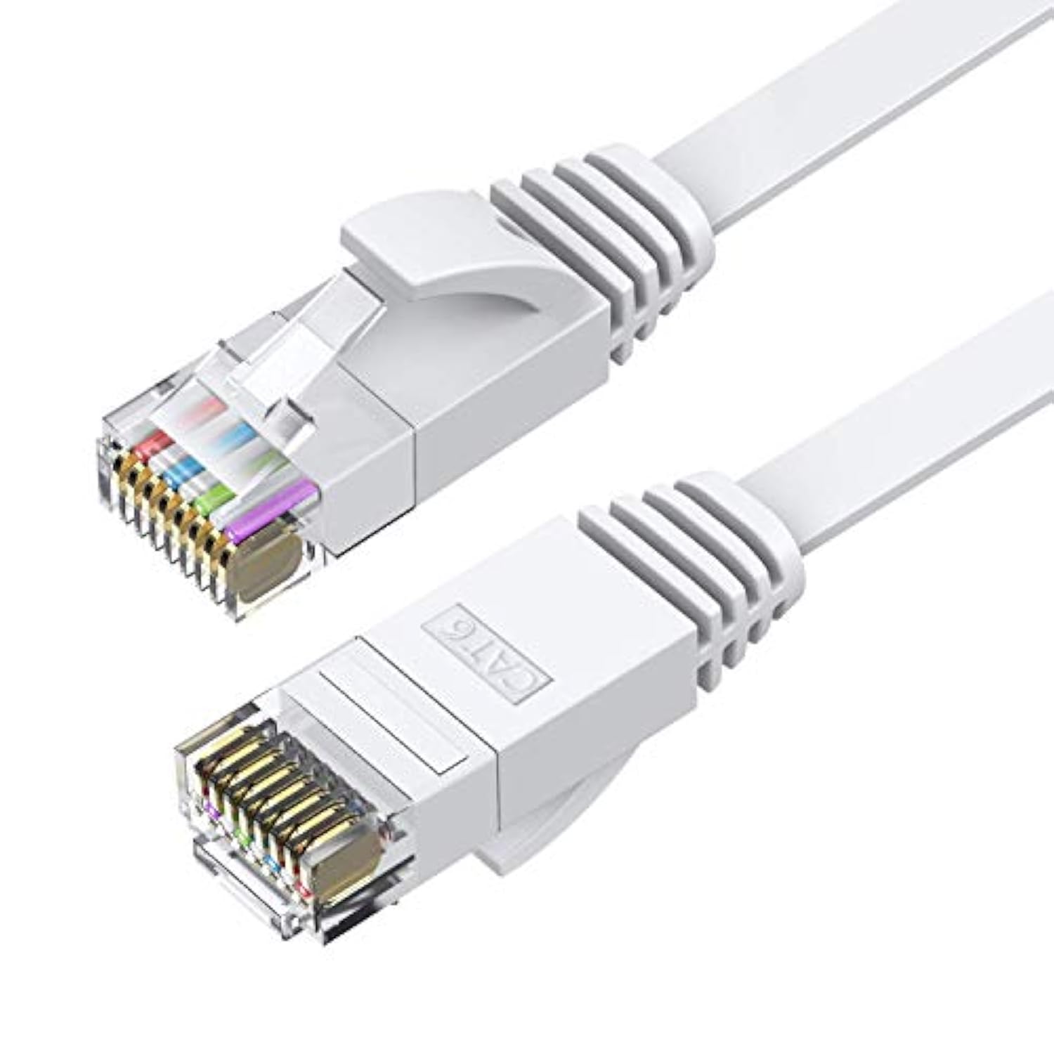 Cat6 Ethernet Cable 25 Ft 2Pack White, Cat-6 Flat Rj45 Computer Internet Lan N