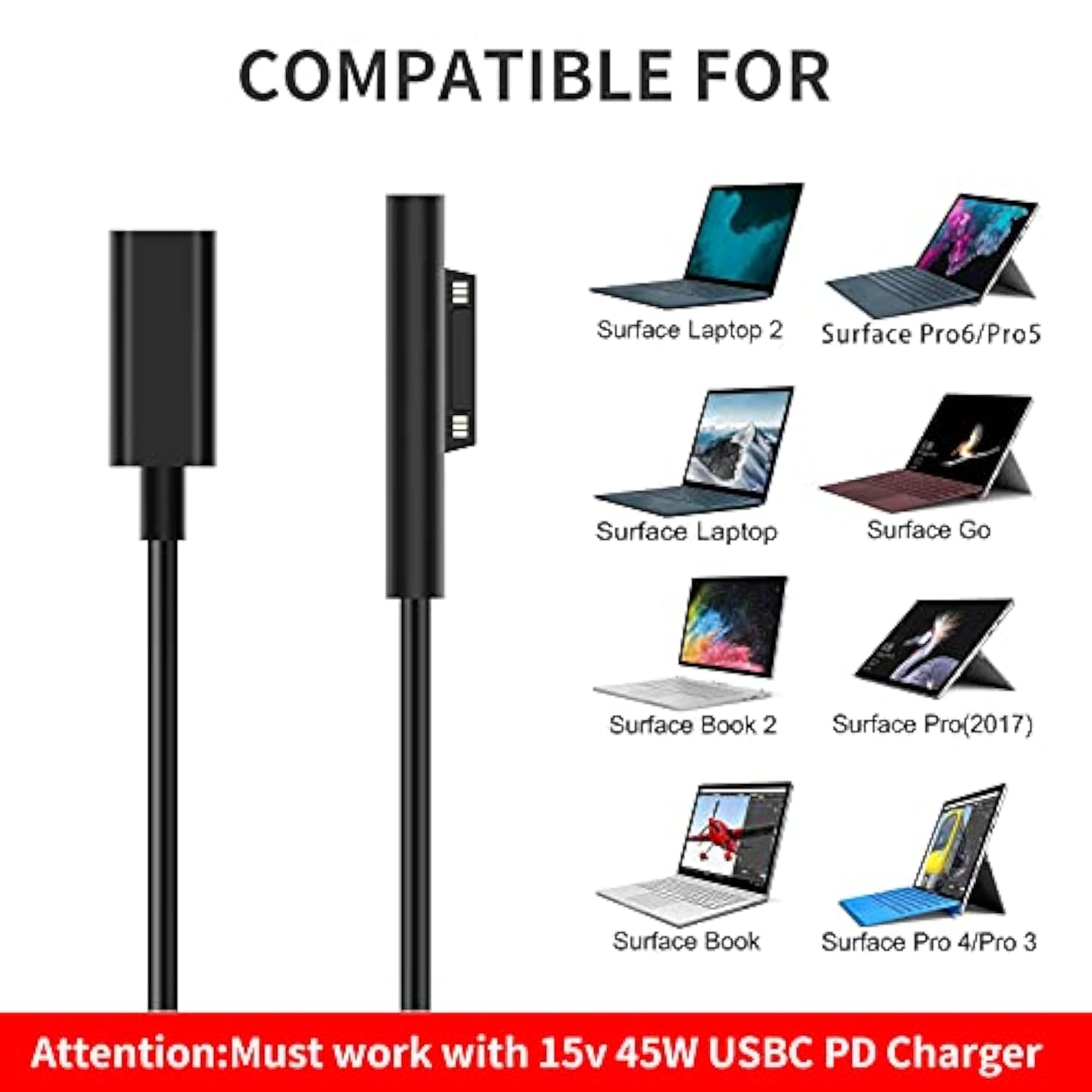 Type-C Female To Microsoft Surface Magnetic Pd 45W 15V/3A Fast Charging Cable